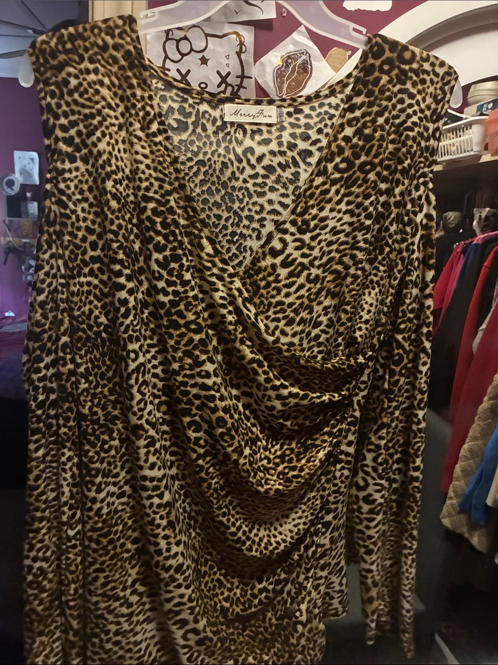 Leopard Print Drape Front Blouse - Brown/Black